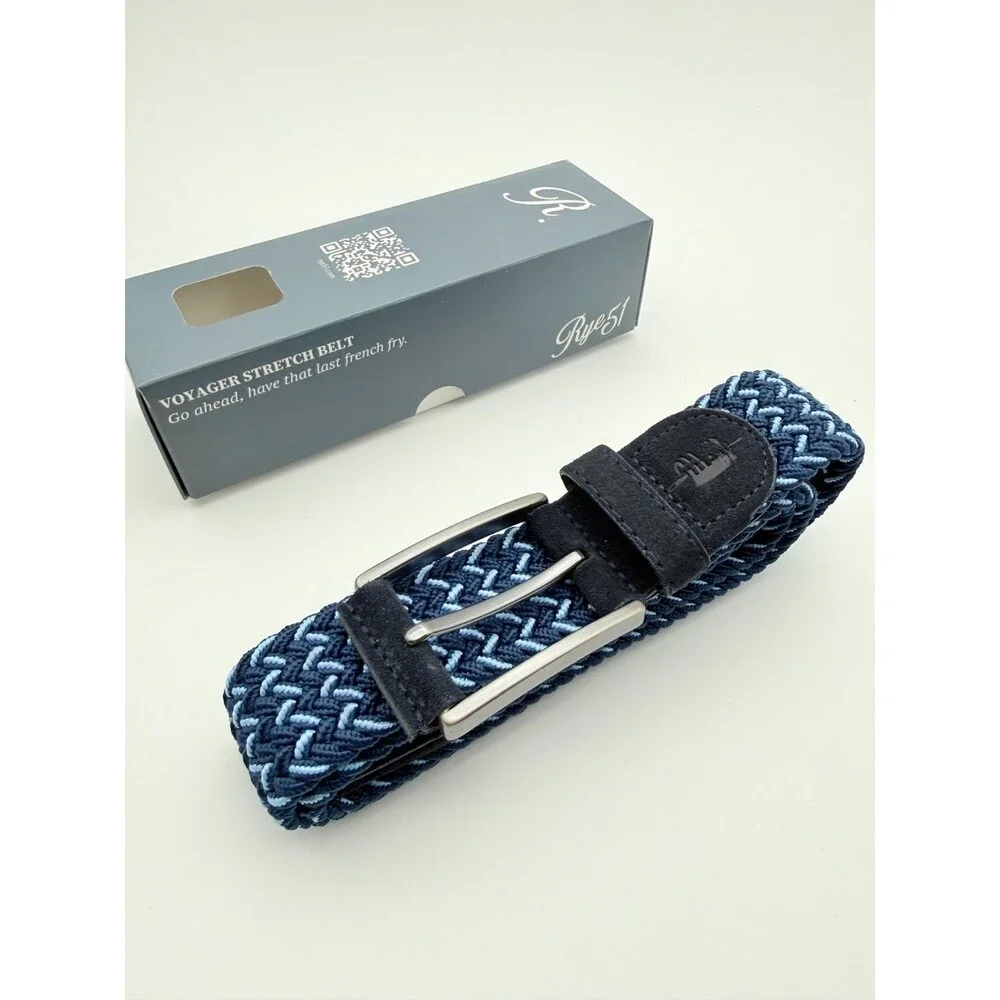 Rye51 Voyager Woven Stretch Belt Suede Trim Blue Mix Size M New in Box